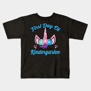 Unicorn With Blue Text | First Day of Kindergarten Kids T-Shirt